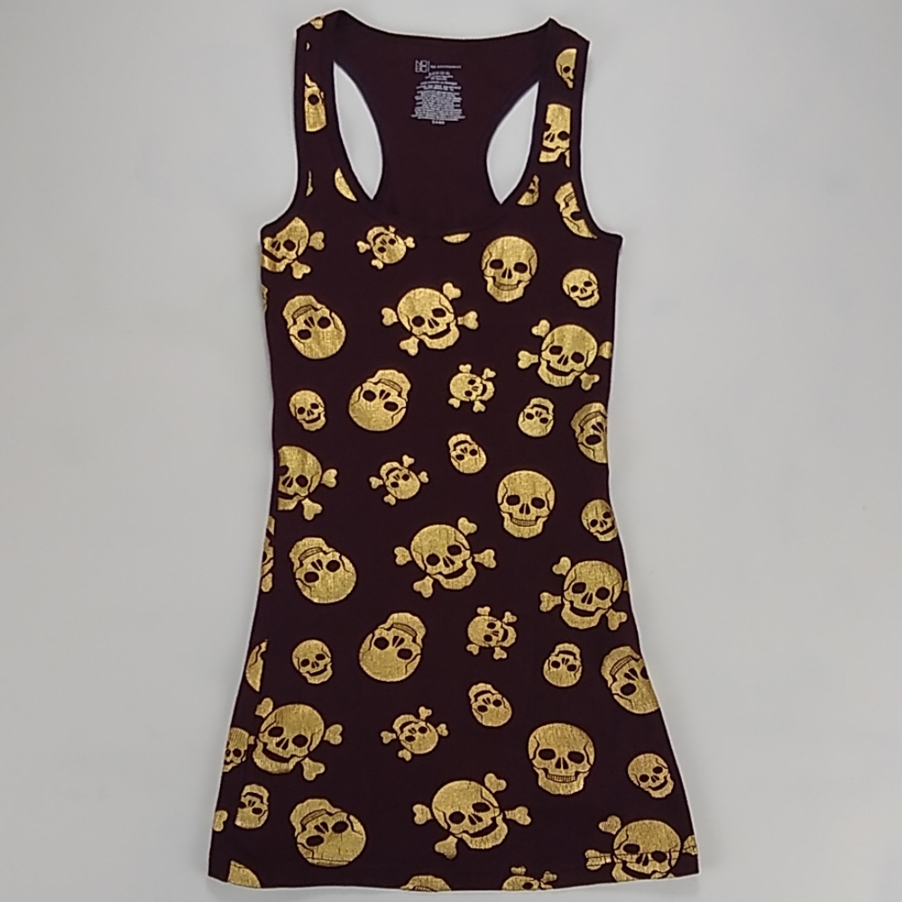No Boundries Small Maroon & Gold Skull Tan…